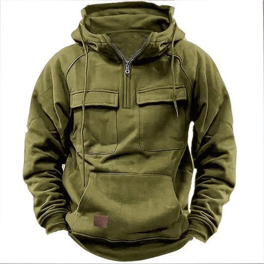 Men's Tactical Sweatshirt Quarter Zip Pullover Cargo Hoodie