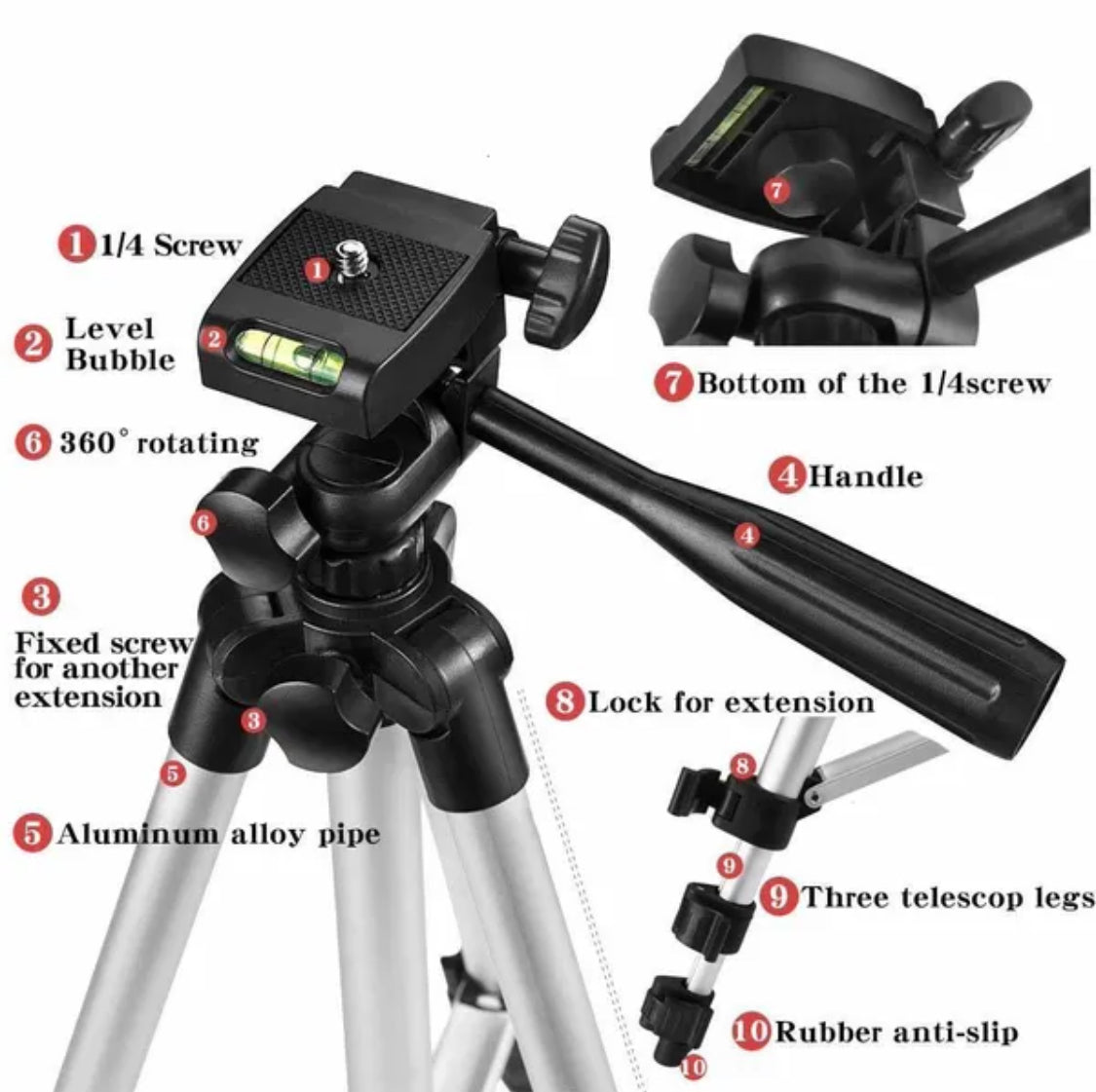 Tripod with Phone Holder Mount and Bluetooth Remote Shutter