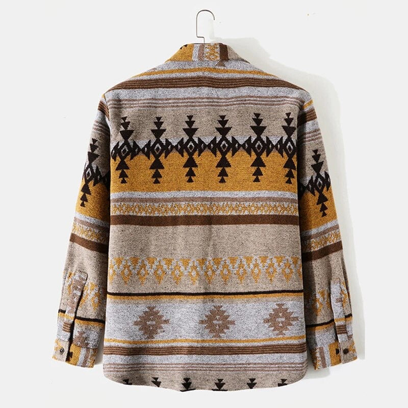 Tribal Geometric Aztec Printed Blend Wool Shirt
