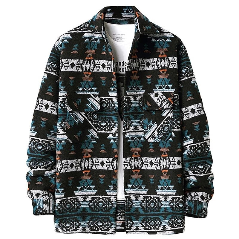 Tribal Geometric Aztec Printed Blend Wool Shirt