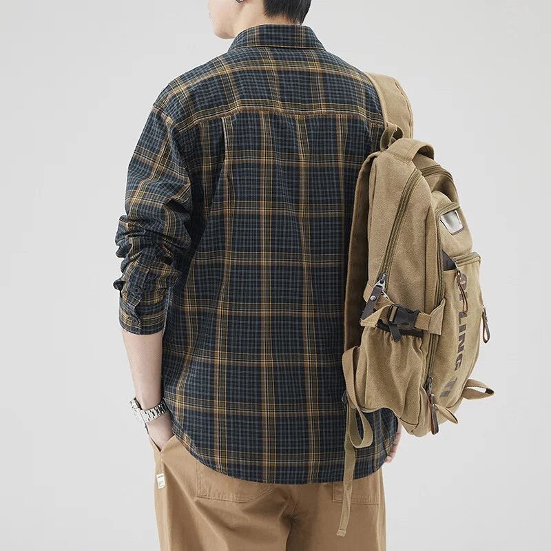 Simple Retro Loose Plaid Cargo Shirt