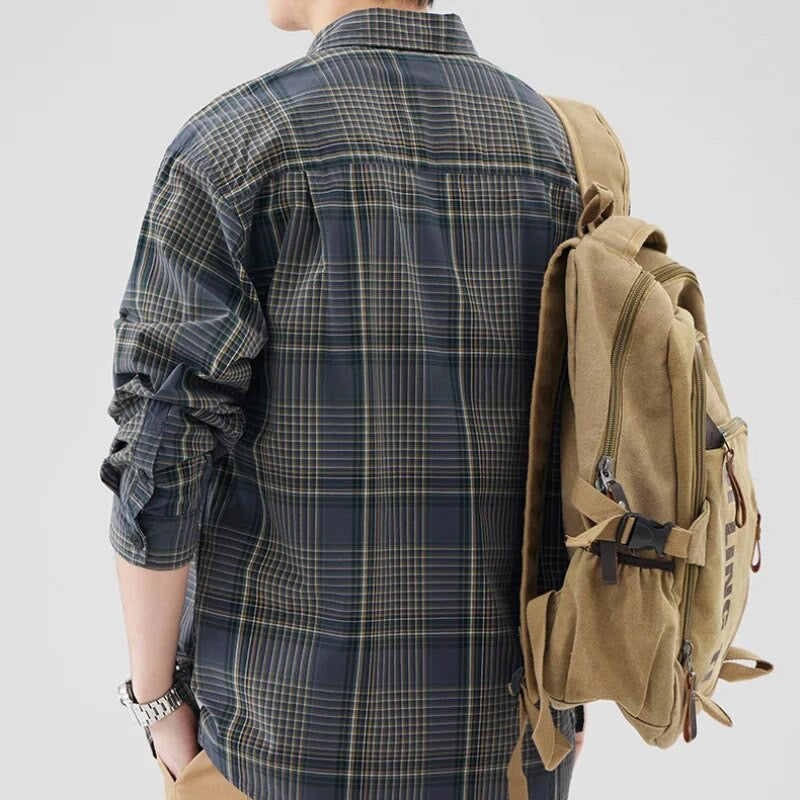 Simple Retro Loose Plaid Cargo Shirt