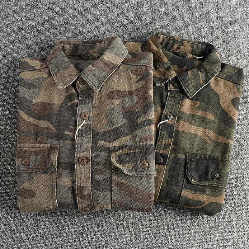 Men's Vintage Thick Woven Cotton Cargo Shirt