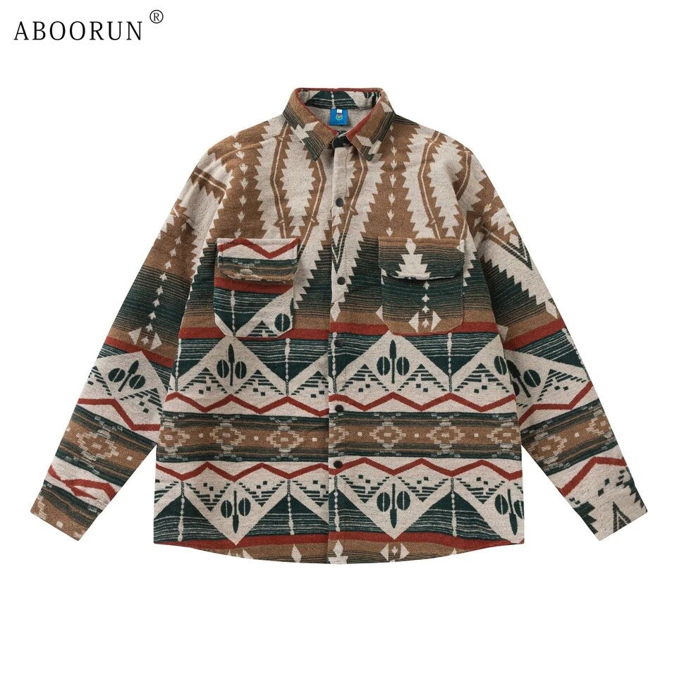 Men Retro Ethnic Woolen Shirt