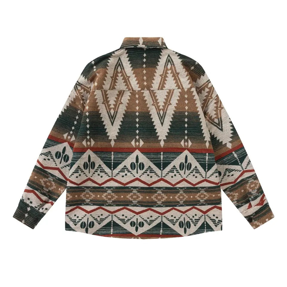 Men Retro Ethnic Woolen Shirt