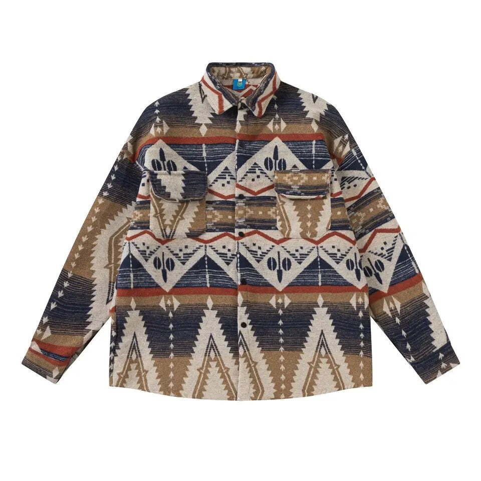 Men Retro Ethnic Woolen Shirt