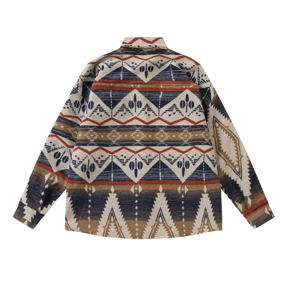 Men Retro Ethnic Woolen Shirt